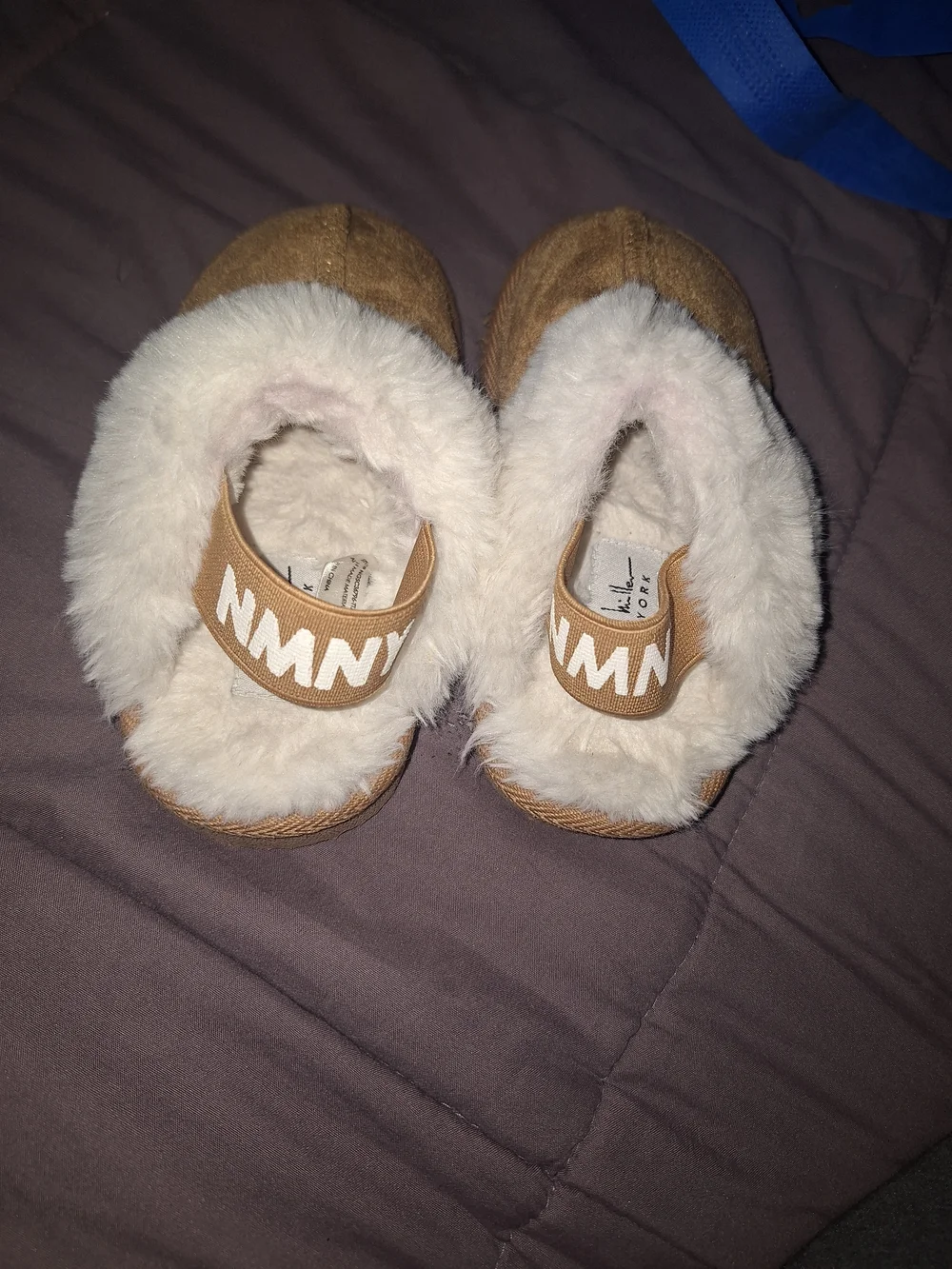 Nicole Miller Kids Tan Slip-On Clogs with Cream Faux Fur Cuff